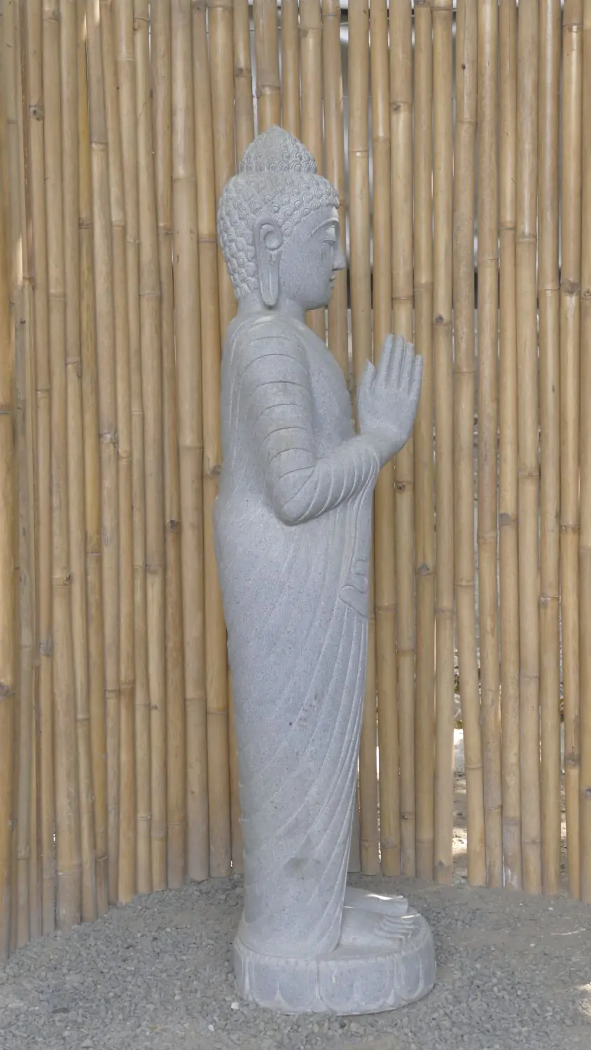  Product image 3 of the product “Standing Buddha made of Riverstone, position Namaskara , H. 150cm. ”